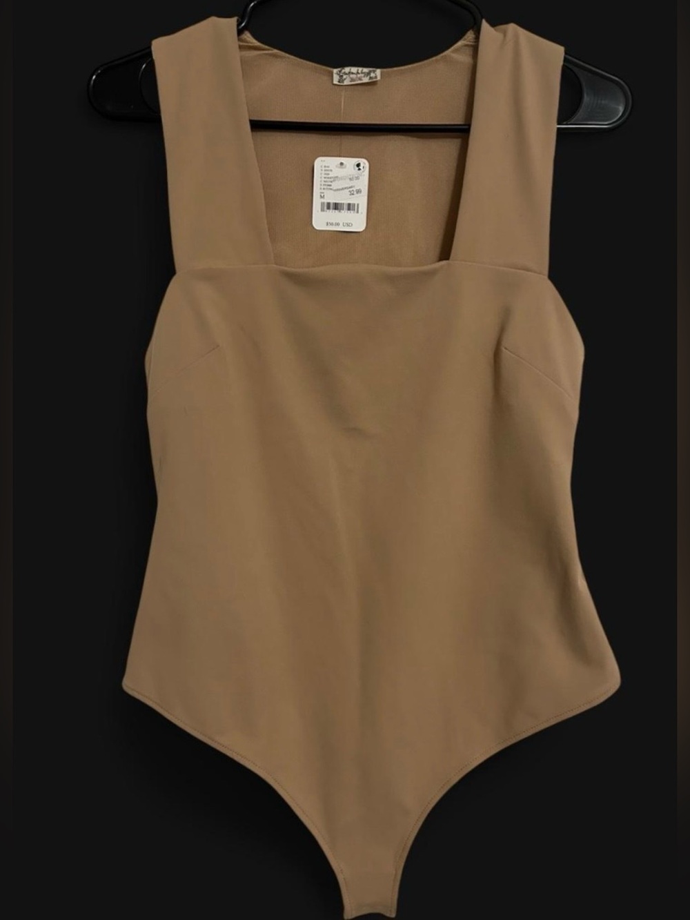 Free People Tan Square-Neck Bodysuit